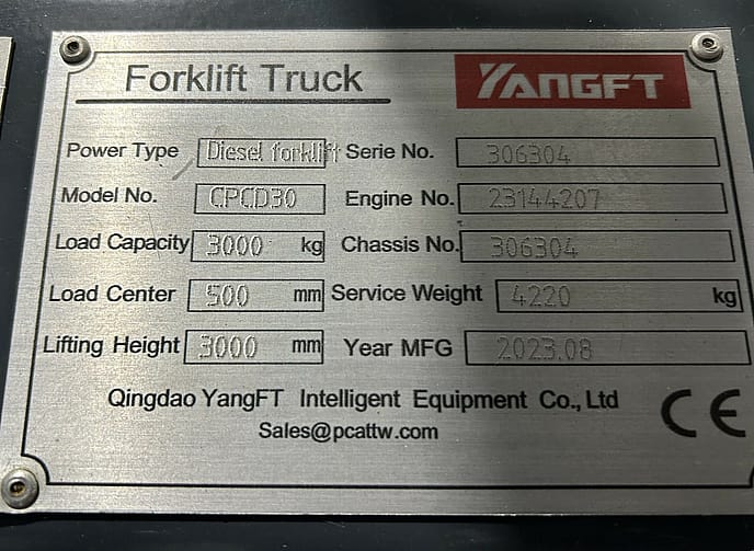 Yang FT CPCD30 3 ton : Diesel Forklift Truck - Gallery image 18